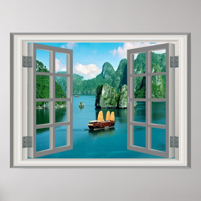 Fantastiskt Malaysia Sailboat Ocean Faux Window Poster (Framsidan)