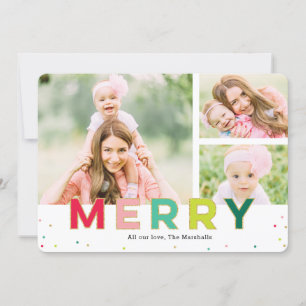 Fantastiskt Merry 3 Photo Modern Helgdag Card Julkort