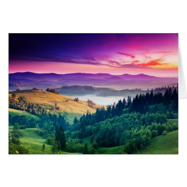 Fantastiskt morgonbergslandskap. Överskridande Hälsningskort (Framsidan Horizontal)