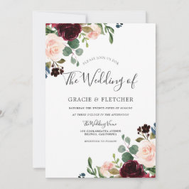Fantastiskt  och burgundära blommor Elegant bröllo Inbjudningar