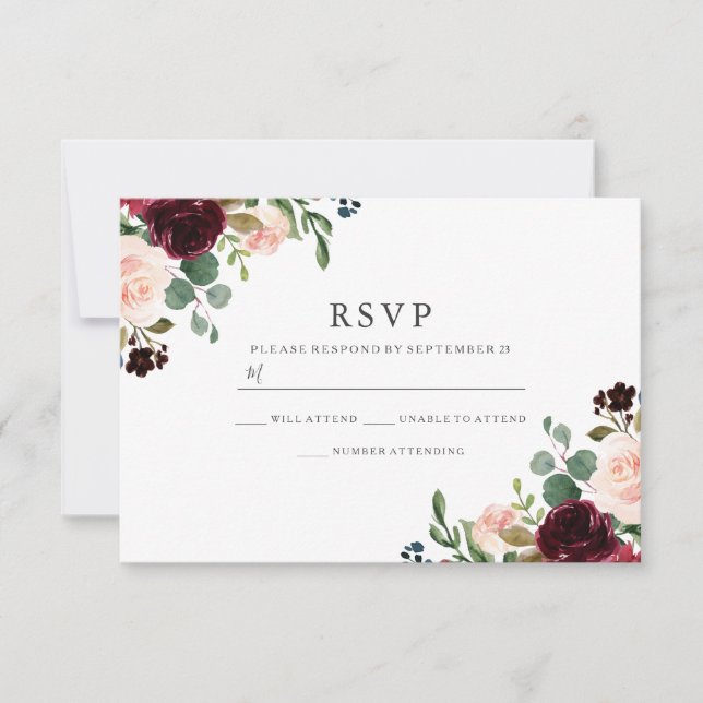 Fantastiskt  och burgundära blommor Elegant bröllo OSA Kort (Framsida)