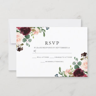 Fantastiskt och burgundära blommor Elegant bröllo OSA Kort