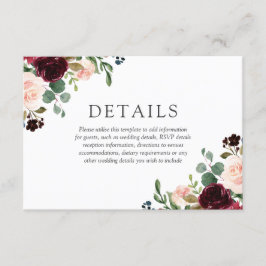 Fantastiskt  och burgundära blommor Elegant bröllo Tilläggskort