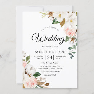 Fantastiskt och vita blommor Elegant bröllop Inbjudningar