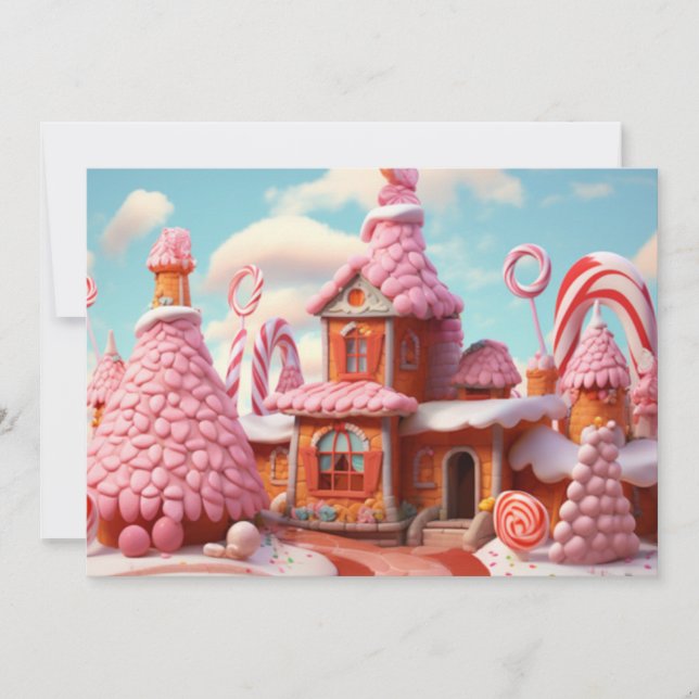 Fantastiskt pepparkakshus med godis 1  julkort (Framsida)