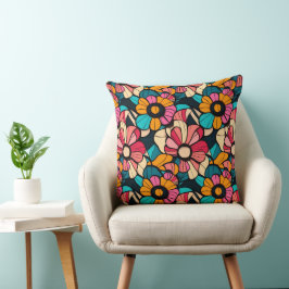 Fantastiskt Retro-Blommönster i Berry & Orange Kudde