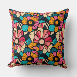 Fantastiskt Retro-Blommönster i Berry & Orange Kudde