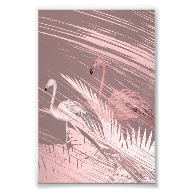 Fantastiskt Rosa Flamingo Affisch i Tropisk Skog Fototryck (Framsidan)