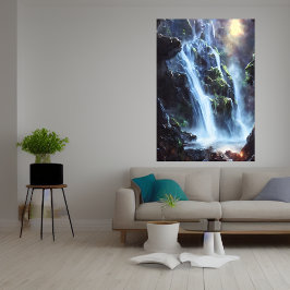 Fantastiskt vattenfall i skogen | AI Art Poster