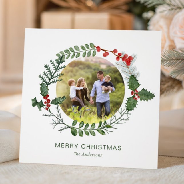 Fantastiskt vattenfärgsutandning Fotojul Julkort (Skapare uppladdad)