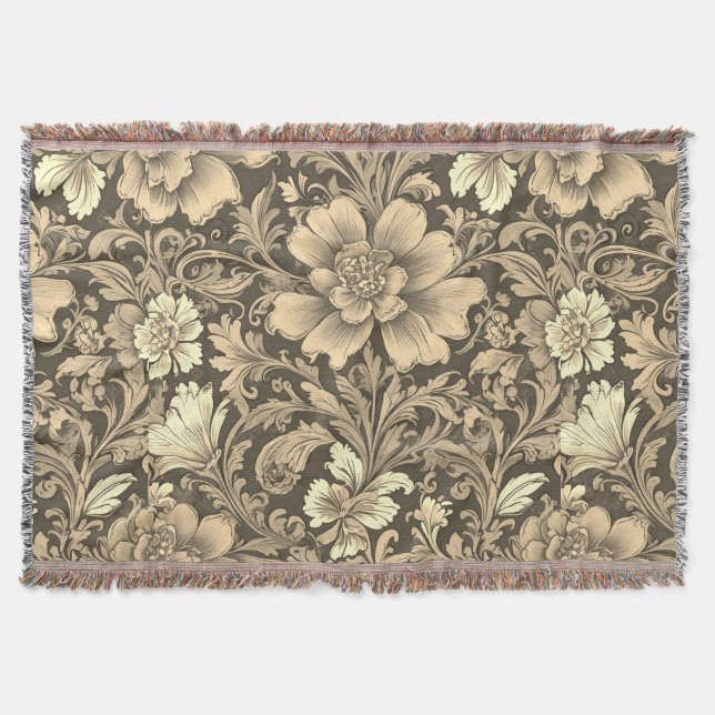 Fantastiskt Vintage Sepia Blommönster  Filt (Framsidan)