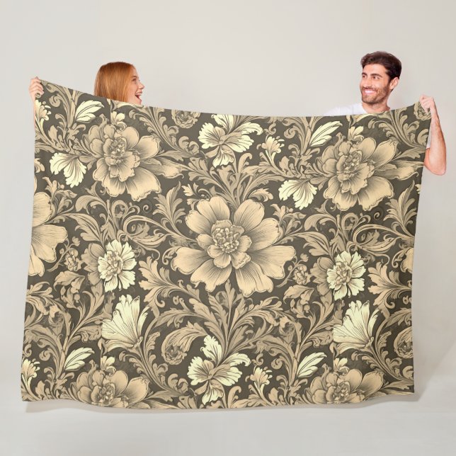 Fantastiskt vintage sepia blommönster  fleecefilt (På plats)