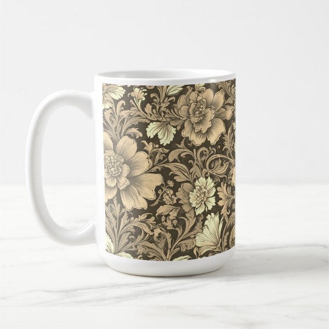 Fantastiskt vintage sepia blommönster  kaffemugg (Vänster)