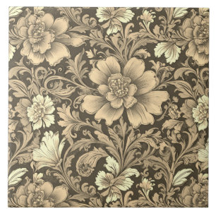 Fantastiskt Vintage Sepia Blommönster  Kakelplatta