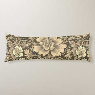 Fantastiskt Vintage Sepia Blommönster  Kroppskudde