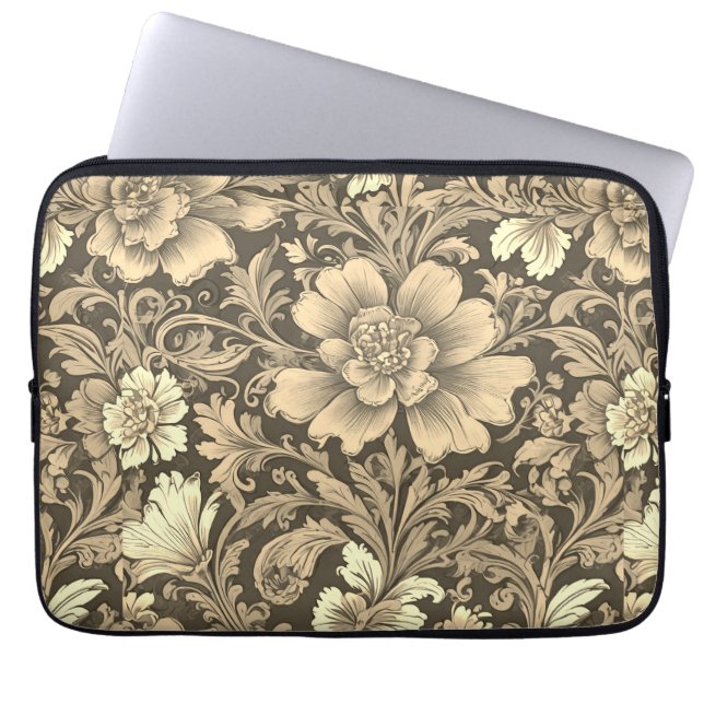 Fantastiskt Vintage Sepia Blommönster  Laptop Fodral (Framsidan)