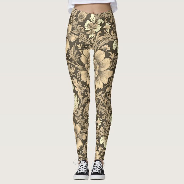 Fantastiskt vintage sepia blommönster  leggings (Framsida)