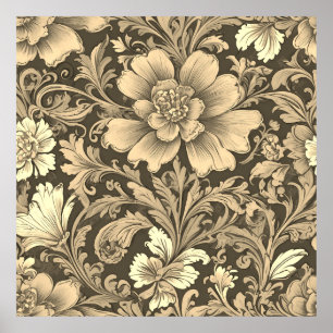 Fantastiskt Vintage Sepia Blommönster Poster