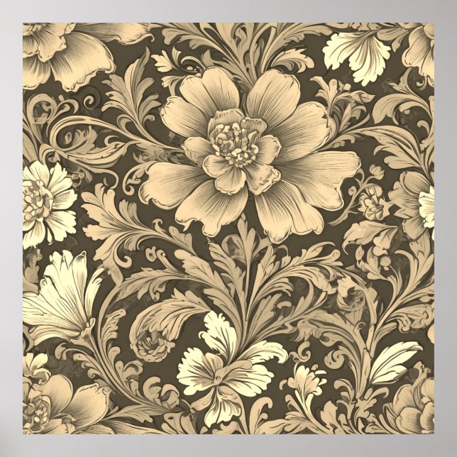 Fantastiskt Vintage Sepia Blommönster  Poster (Framsidan)