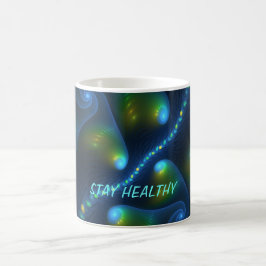 Fantasy Abstrakt Blue Grönt Gult Fractal Text Kaffemugg