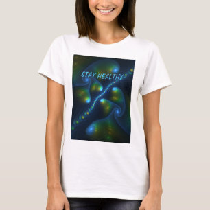 Fantasy Abstrakt Blue Grönt Gult Fractal Text T Shirt