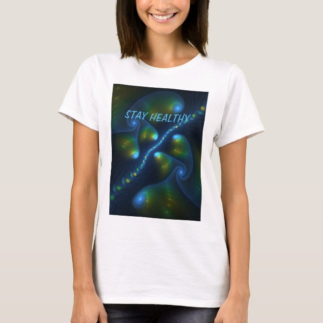 Fantasy Abstrakt Blue Grönt Gult Fractal Text T Shirt (Framsida)