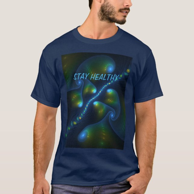 Fantasy Abstrakt Blue Grönt Gult Fractal Text T Shirt (Framsida)