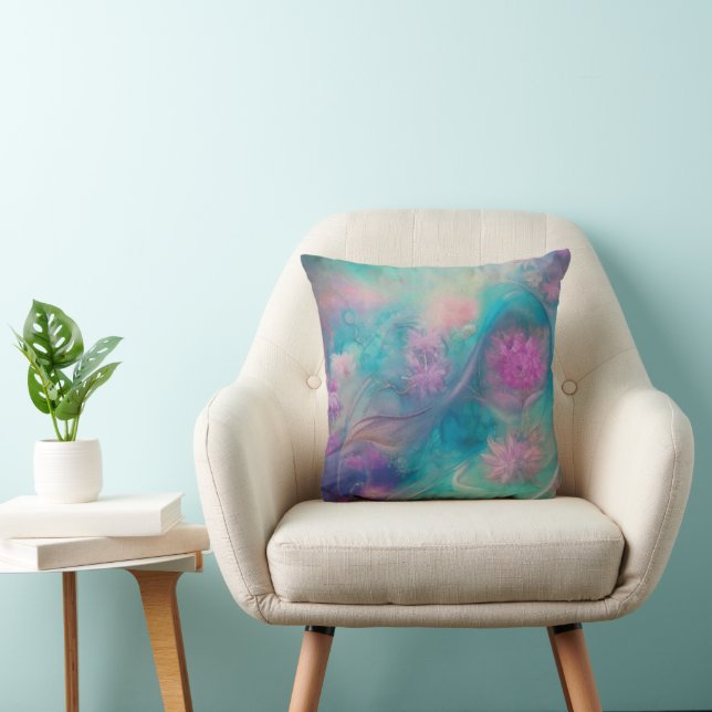 Fantasy Abstrakt Flowers in Rosa and Aqua Wave Kudde (Stol)