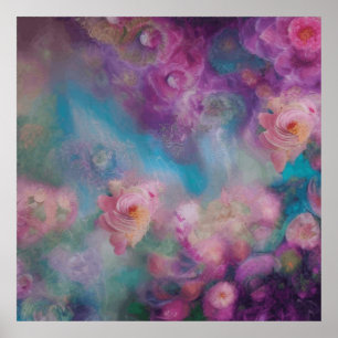 Fantasy Abstrakt Flowers in Rosa and Lila Poster