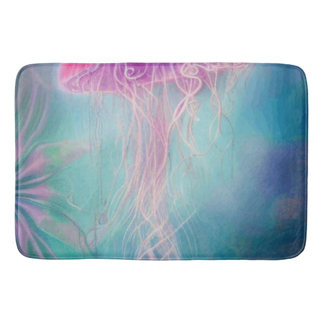 Fantasy Abstrakt Rosa Jellyfish in Ocean Badrumsmatta (Framsidan)