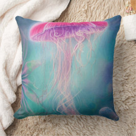 Fantasy Abstrakt Rosa Jellyfish in Ocean Kudde