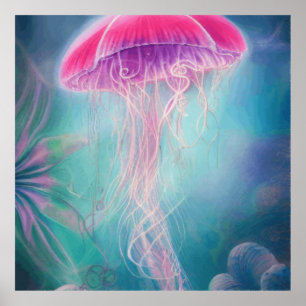Fantasy Abstrakt Rosa Jellyfish in Ocean Poster