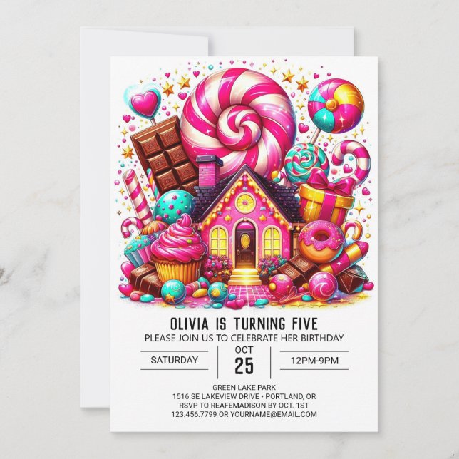 Fantasy Adsible Candyland Digital Birthday Inbjudningar (Framsida)