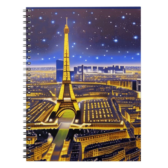 Fantasy Aerial View of Paris under Stars Anteckningsbok (Framsidan)