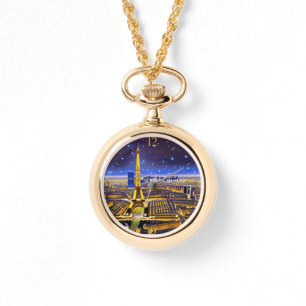 Fantasy Aerial View of Paris under Stars Armbandsur