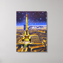 Fantasy Aerial View of Paris under Stars Canvastryck