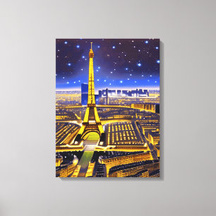 Fantasy Aerial View of Paris under Stars Canvastryck