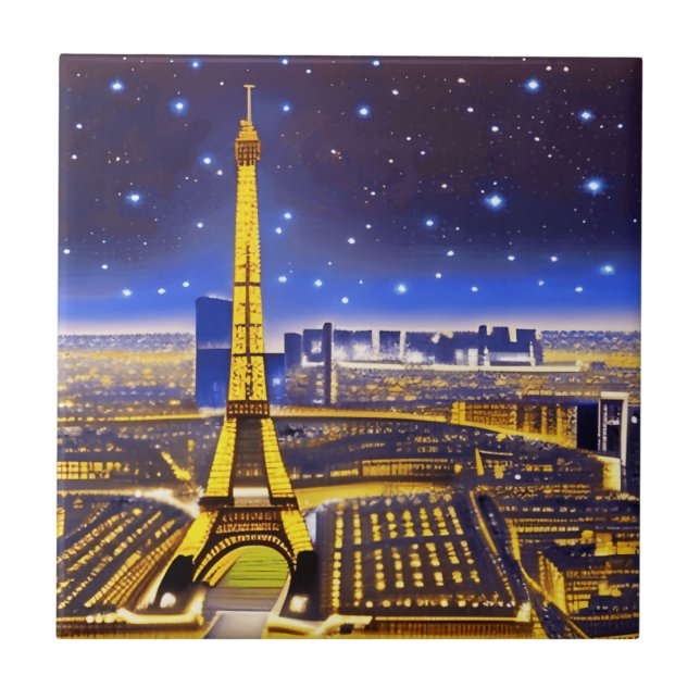 Fantasy Aerial View of Paris under Stars Kakelplatta (Framsidan)