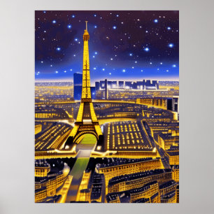 Fantasy Aerial View of Paris under Stars Poster