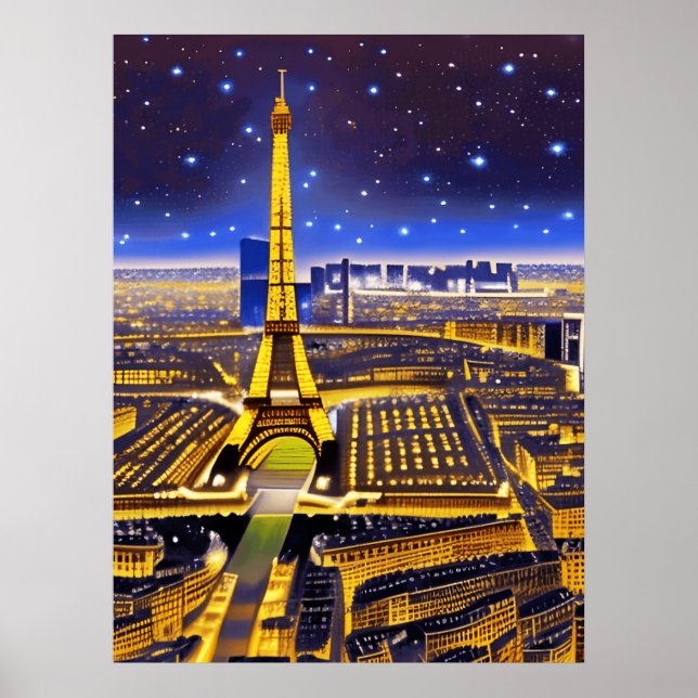 Fantasy Aerial View of Paris under Stars Poster (Framsidan)