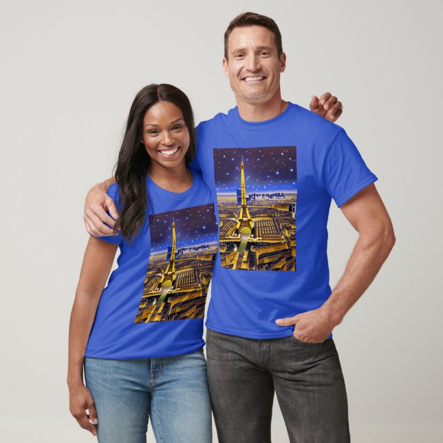 Fantasy Aerial View of Paris under Stars T Shirt (Unisex)