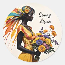 Fantasy African Girl gult blue beige bright art Runt Klistermärke