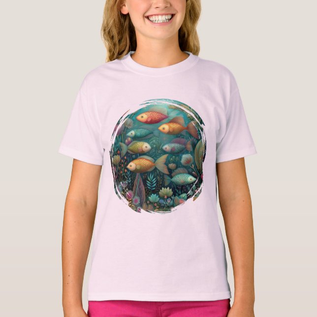 Fantasy Akvarium Whimsical Fisk Barn T Shirt (Framsida)