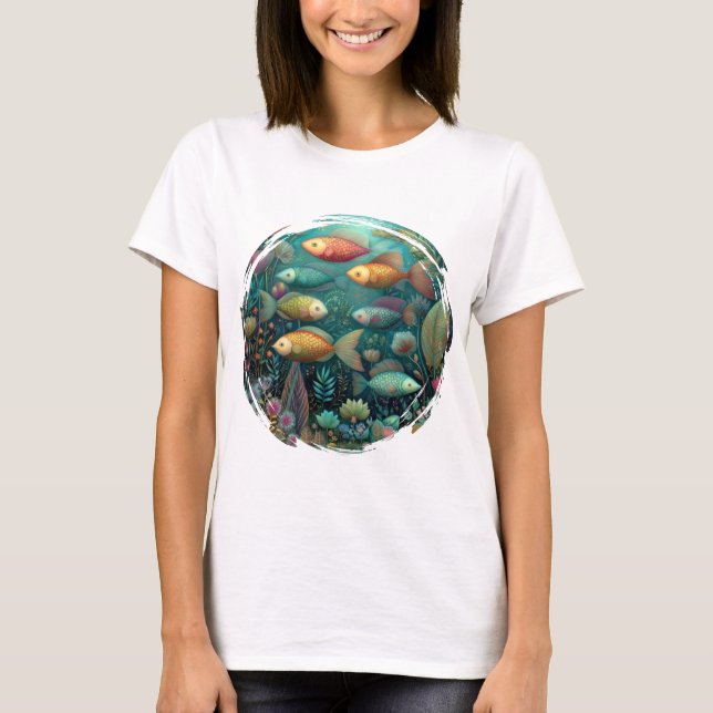 Fantasy Akvarium Whimsical Fisk Kvinnors T Shirt (Framsida)