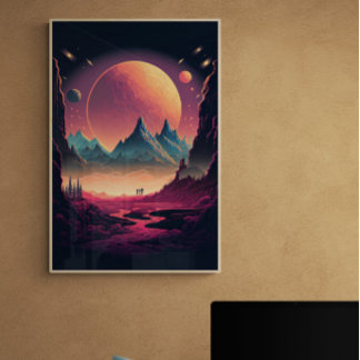 Fantasy Alien liggande AI Art. 4 | Färgstark Poster