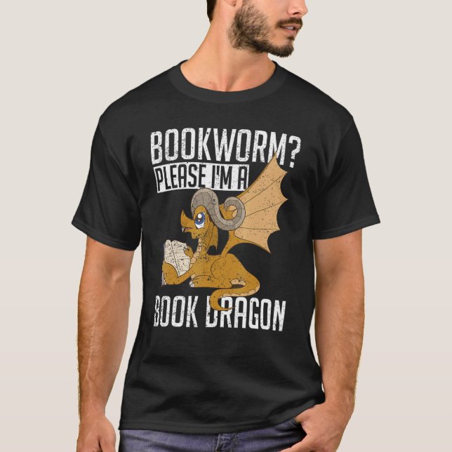 Fantasy Animal Bok Dragon Bookworm Bok Nerd Rea T Shirt (Framsida)