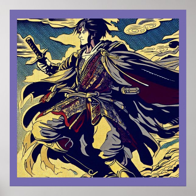 Fantasy Anime Hero 2 - Japanskt träsnitt Poster (Framsidan)