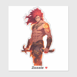 Fantasy Anime Husbando Sticker - Fiery Red Hair Klistermärken