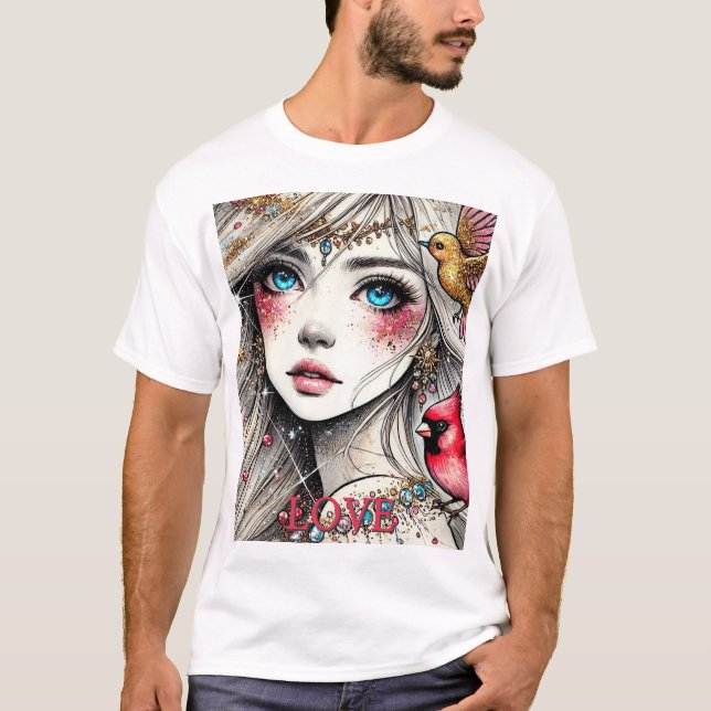 Fantasy Anime Manga Girl Asuka Tshirt Ruby T Shirt (Framsida)