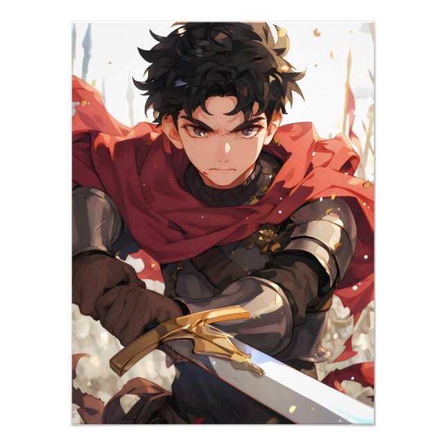 Fantasy Anime Pojke Riddare Fototryck (Framsidan)